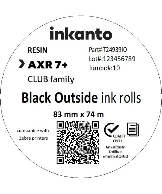 Inkanto AXR7+ Premium Resin Thermal Transfer Ribbon - 83mm x 74M, Black, CSO, 1/2-Inch Core