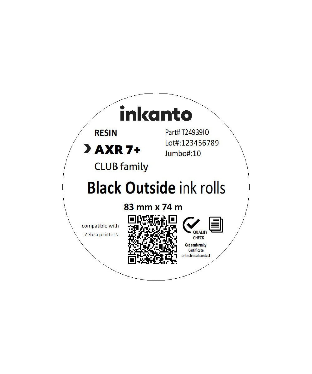 Inkanto AXR7+ Premium Resin Thermal Transfer Ribbon - 83mm x 74M, Black, CSO, 1/2-Inch Core