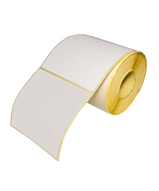 Blank White Thermal Eco Labels, 100mm x 100mm, Hotmelt Adhesive, 500 Labels per Roll