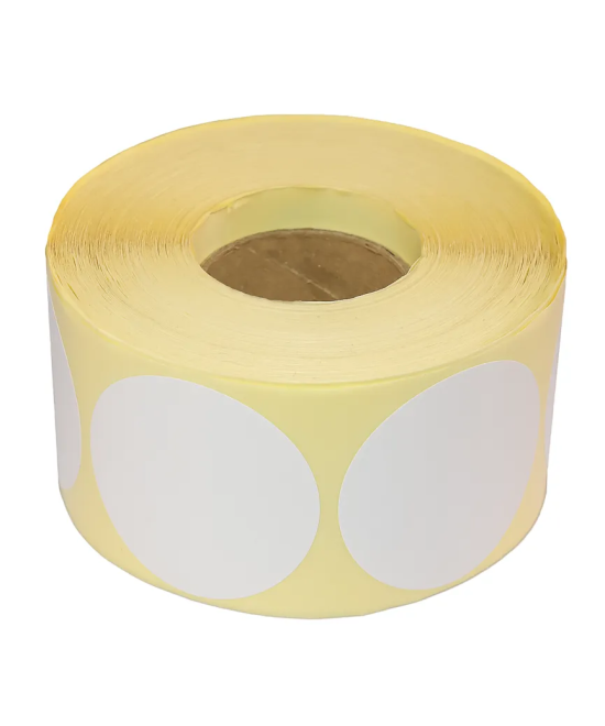 Circular Blank White Semi-Gloss Labels, 50mm x 50mm, Hotmelt Adhesive, 1000 Labels per Roll