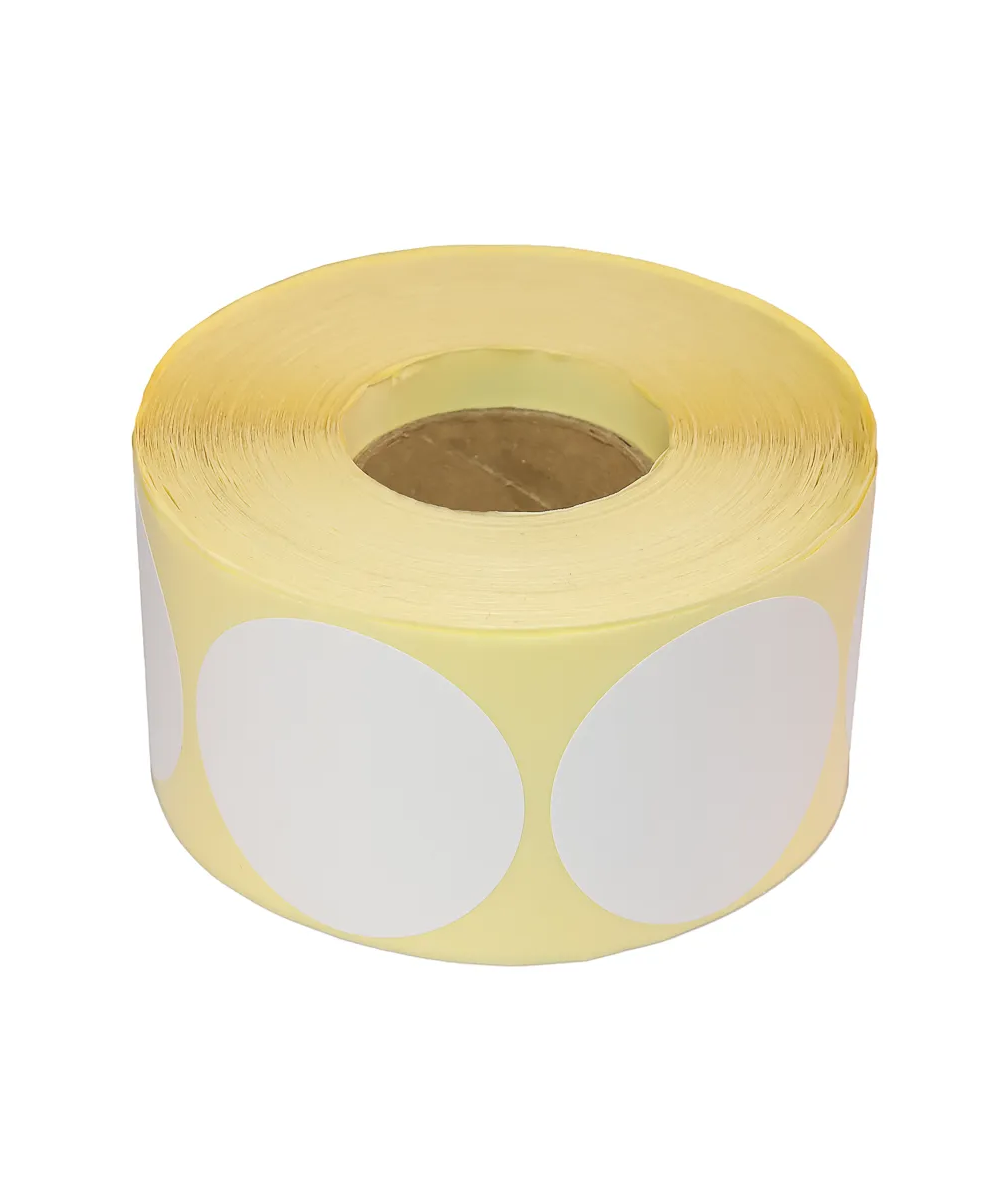 Circular Blank White Semi-Gloss Labels, 50mm x 50mm, Hotmelt Adhesive, 1000 Labels per Roll