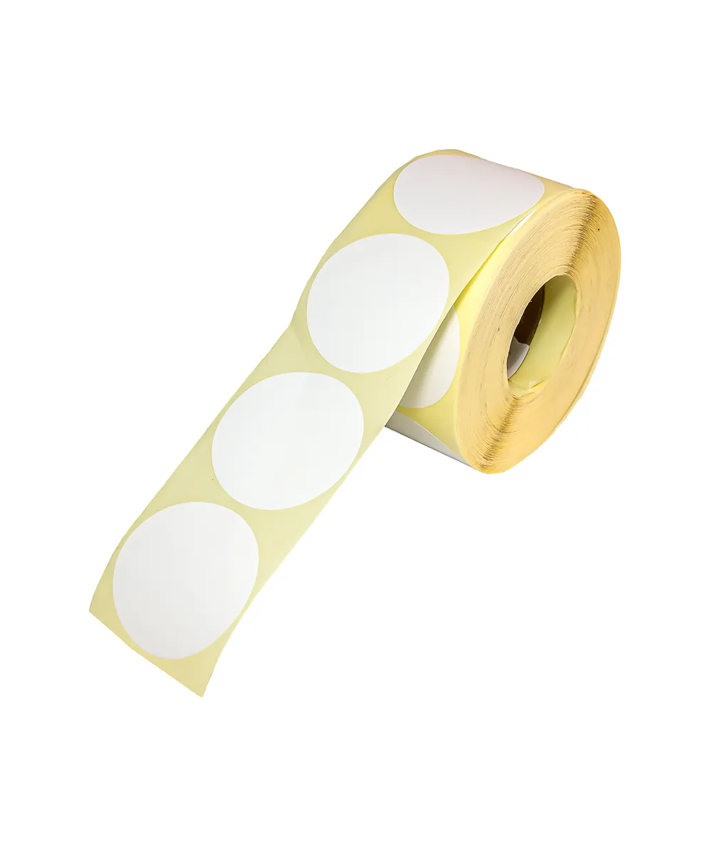Circular Blank White Semi-Gloss Labels, 50mm x 50mm, Hotmelt Adhesive, 1000 Labels per Roll