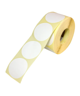 Circular Blank White Semi-Gloss Labels, 50mm x 50mm, Hotmelt Adhesive, 1000 Labels per Roll