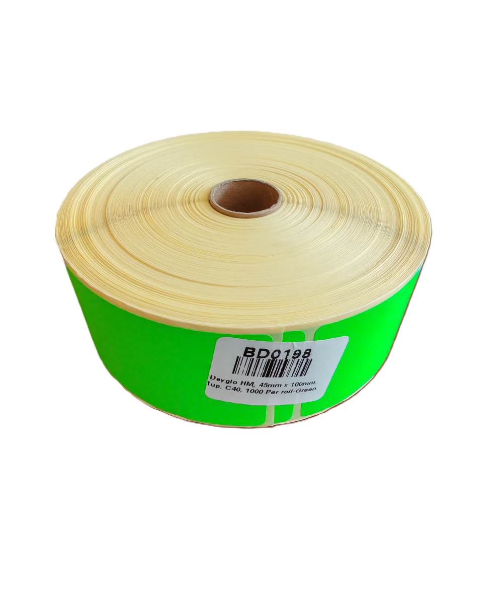 Dayglo HM, 45mm x 100mm, 1up, C40, 1000 labels per roll Green