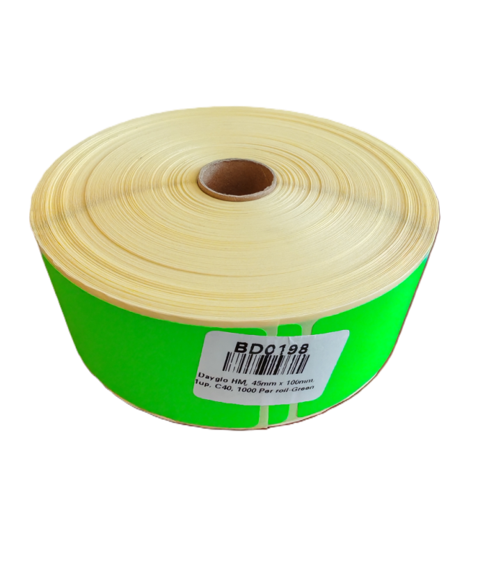 Dayglo HM, 45mm x 100mm, 1up, C40, 1000 labels per roll Green