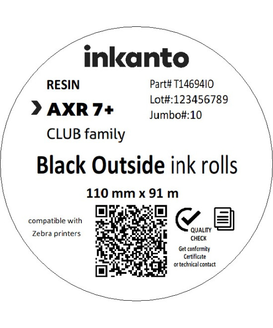 110mm x 91M inkanto CSO AXR7+ Premium Resin Thermal Transfer Ribbon Half Inch Core