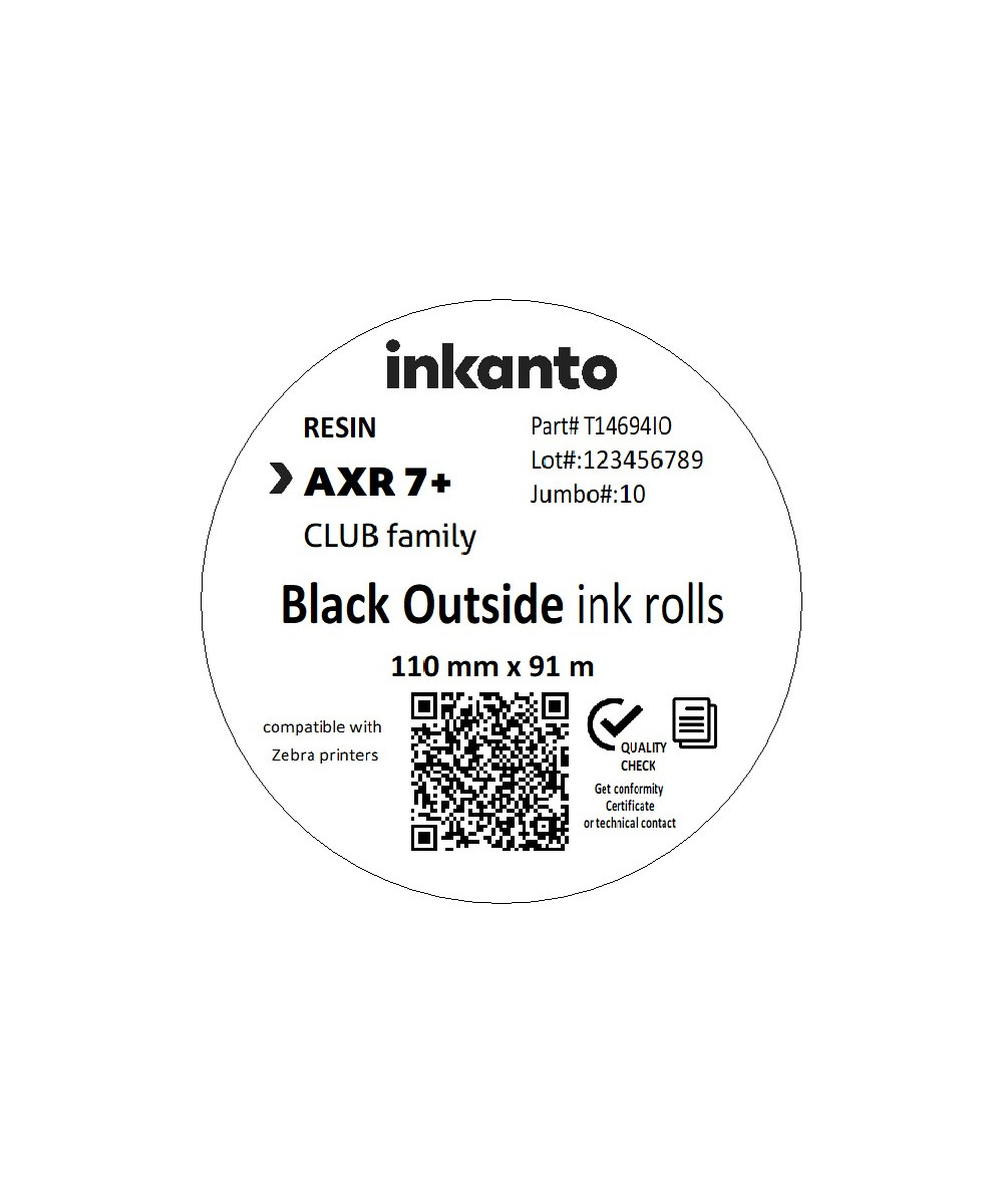 110mm x 91M inkanto CSO AXR7+ Premium Resin Thermal Transfer Ribbon Half Inch Core