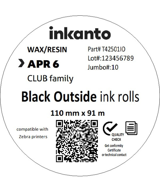 110mm x 91M inkanto CSO APR6 Premium Wax/Resin Thermal Transfer Ribbon Half Inch Core