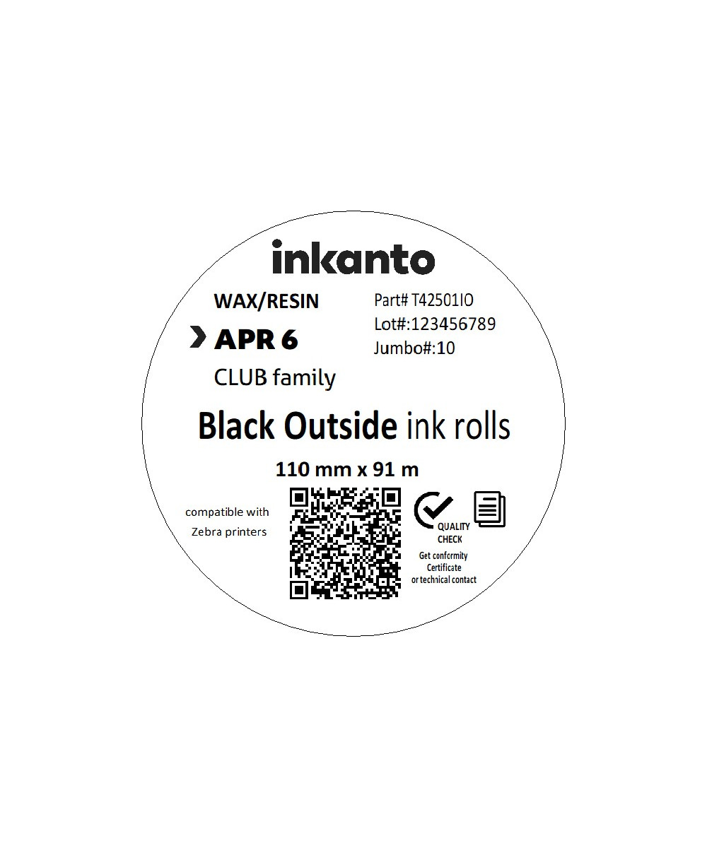 110mm x 91M inkanto CSO APR6 Premium Wax/Resin Thermal Transfer Ribbon Half Inch Core