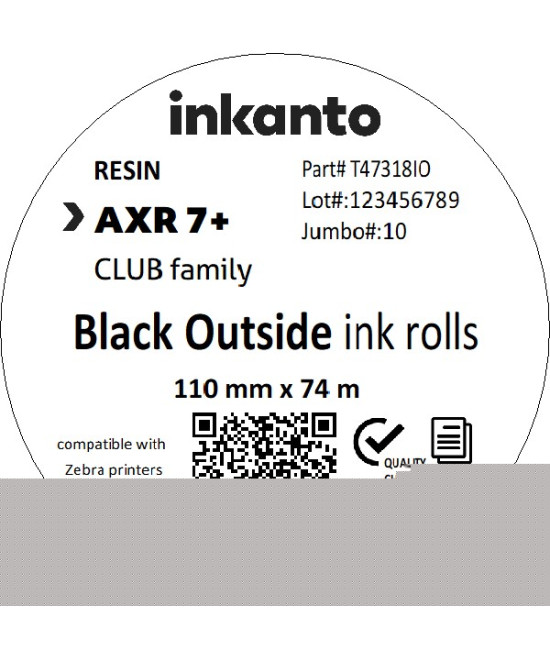 110mm x 74M inkanto CSO AXR7+ Premium Resin Thermal Transfer Ribbon Half Inch Core