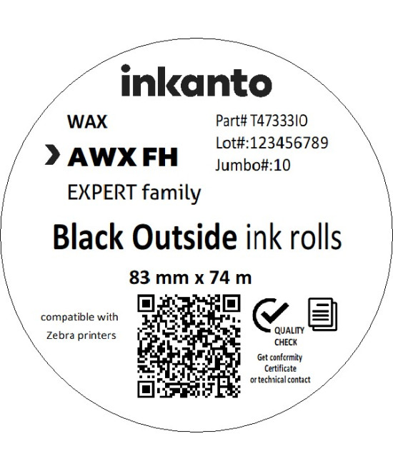 83mm x 74M inkanto CSO AWXFH Thermal Transfer Ribbon Half Inch Core