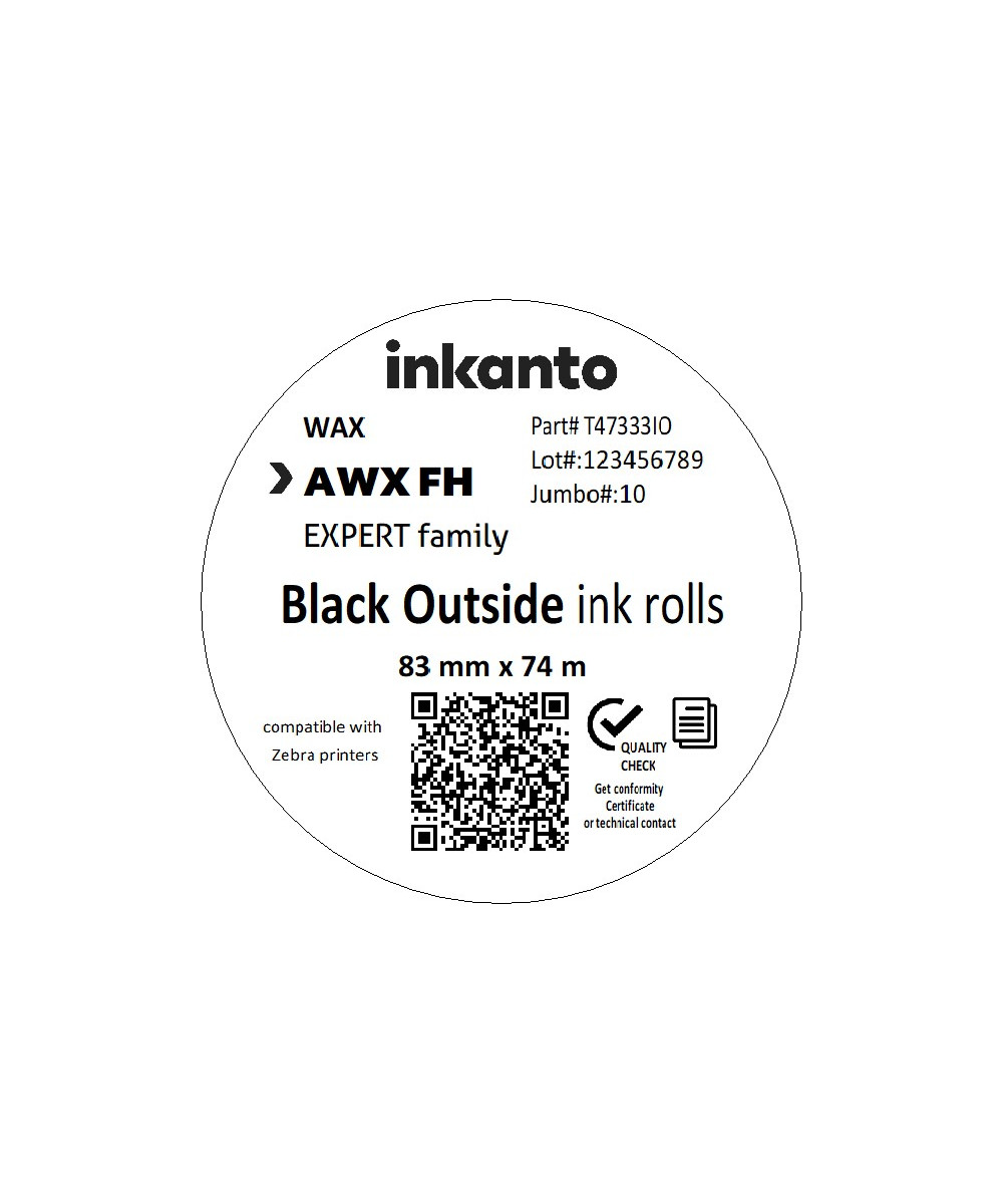 83mm x 74M inkanto CSO AWXFH Thermal Transfer Ribbon Half Inch Core