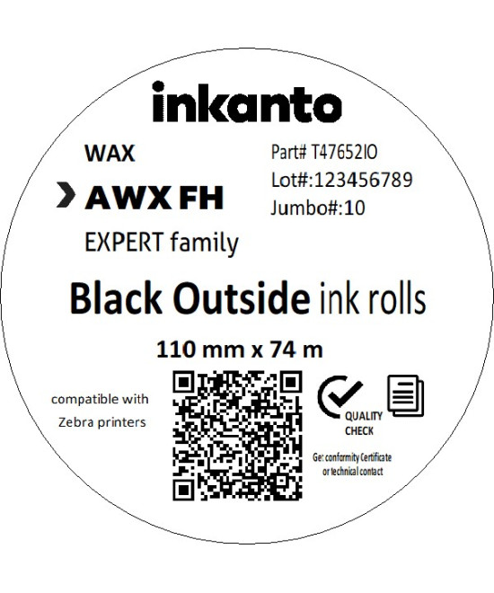 110mm x 74M inkanto CSO AWXFH Premium Wax Thermal Transfer Ribbon Half Inch Core