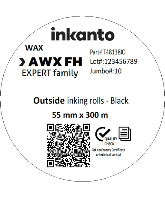 55mm x 300M inkanto CSO AWXFH Premium Wax Thermal Transfer Ribbon 1 Inch Core