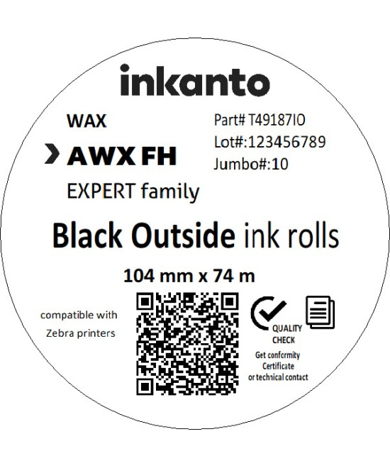 104mm x 74M inkanto CSO AWXFH Premium Wax Thermal Transfer Ribbon Half Inch Core