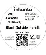 110mm x 74M inkanto CSO AWR8 Standard Wax Thermal Transfer Ribbon Half Inch Core