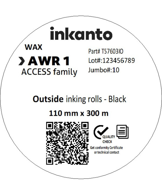 Inkanto Wax Ribbon AWR1 Economy Wax CSO 110mm x 300m Black One Inch C