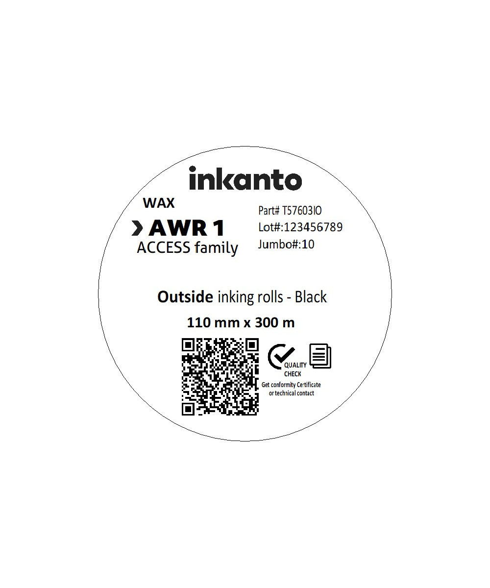 Inkanto Wax Ribbon AWR1 Economy Wax CSO 110mm x 300m Black One Inch C