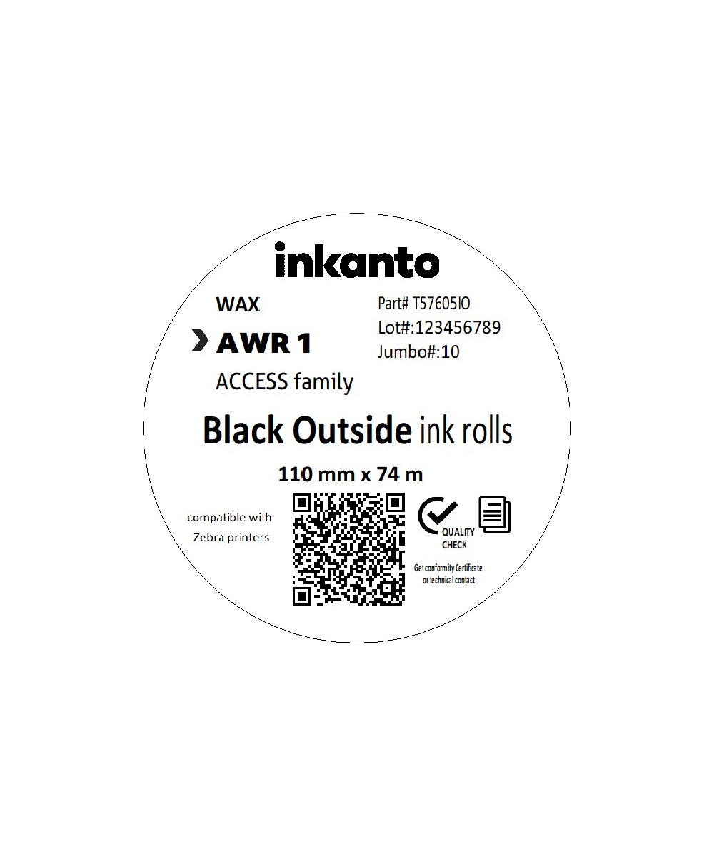 110mm x 74M inkanto CSO AWR1 Economy Wax Thermal Transfer Ribbon Half Inch Core