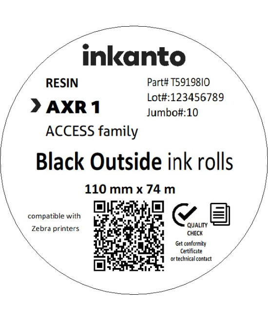110mm x 74M inkanto CSO AXR1 Standard Resin Thermal Transfer Ribbon Half Inch Core