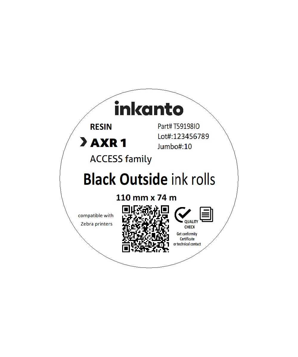 110mm x 74M inkanto CSO AXR1 Standard Resin Thermal Transfer Ribbon Half Inch Core