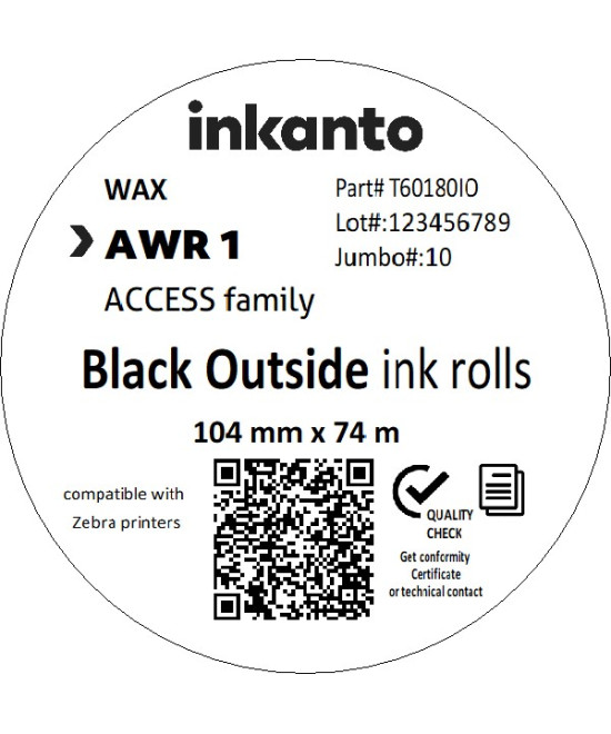 Inkanto Wax Ribbon AWR1 Economy Wax CSO 104mm x 74m Black Half Inch Core