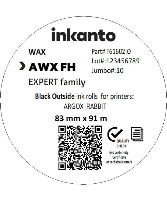 Inkanto Wax Extra AWX FH Premium Wax CSO 83mm x 91m Black Half Inch Core Left Aligned