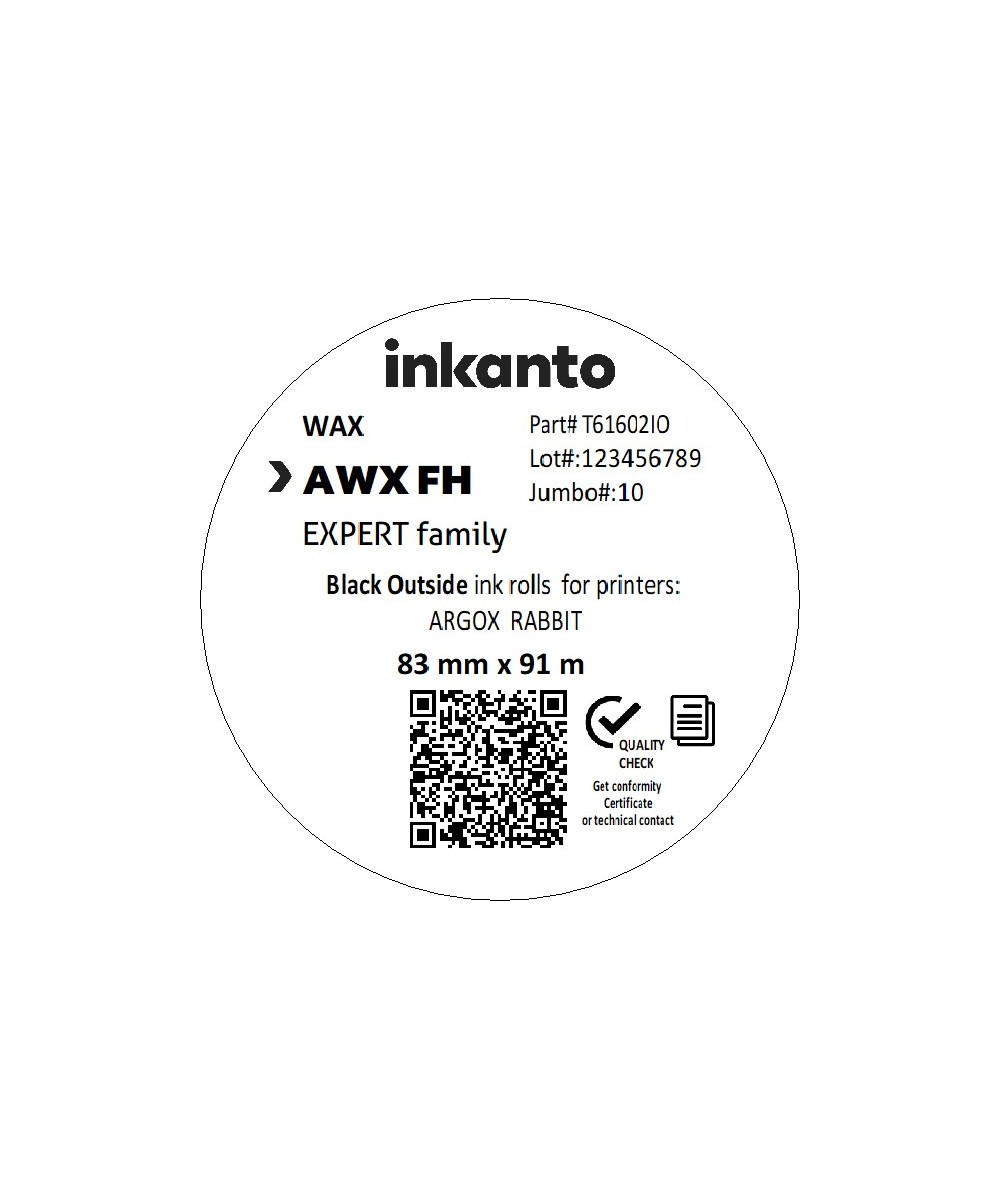 Inkanto Wax Extra AWX FH Premium Wax CSO 83mm x 91m Black Half Inch Core Left Aligned