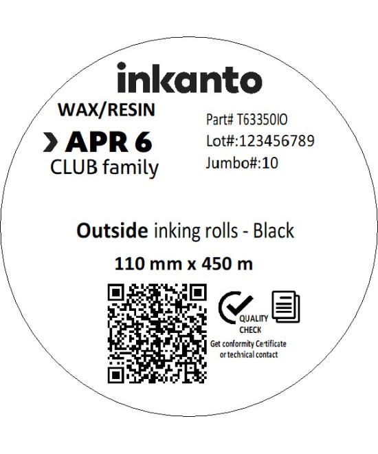 110mm x 450M inkanto CSO APR6 Premium Wax/Resin Thermal Transfer Ribbon 1 Inch Core
