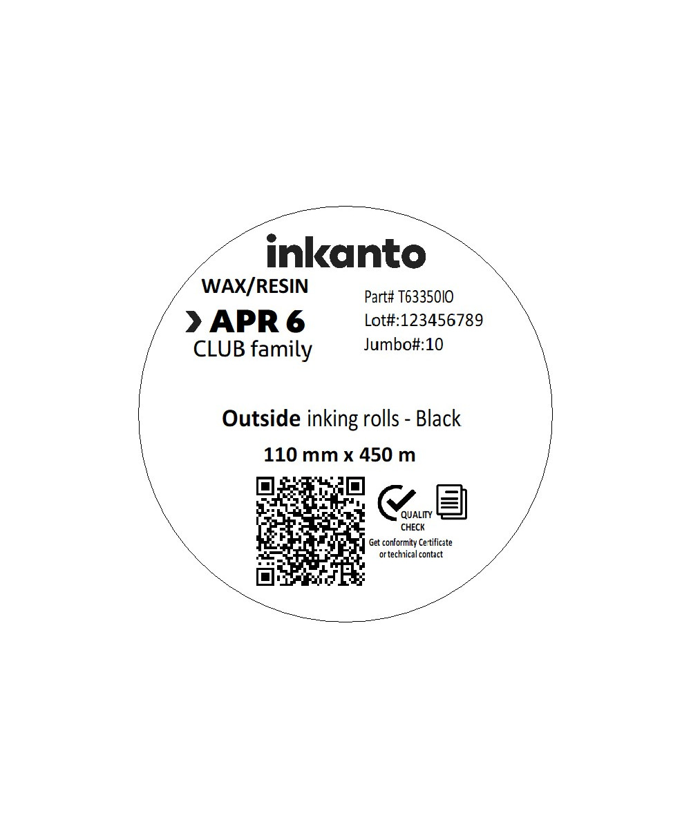 110mm x 450M inkanto CSO APR6 Premium Wax/Resin Thermal Transfer Ribbon 1 Inch Core