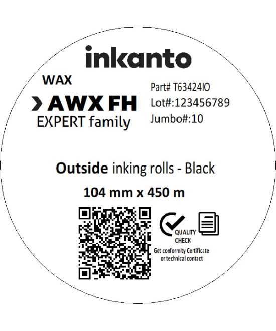 104mm x 450M inkanto CSO AWXFH Premium Wax Thermal Transfer Ribbon 1 Inch Core