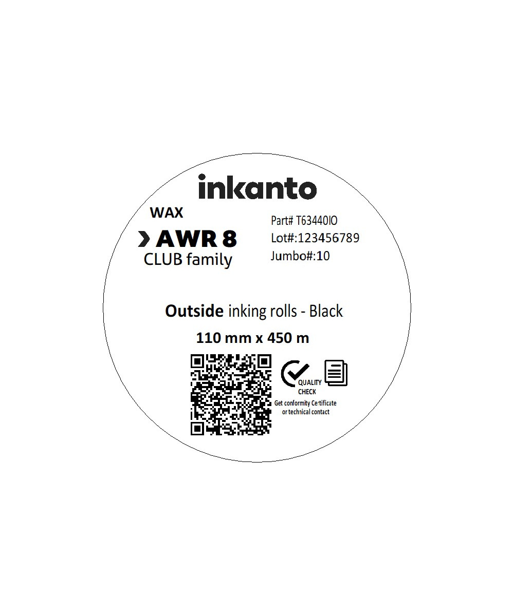 110mm x 450M inkanto CSO AWR8 Standard Wax Thermal Transfer Ribbon 1 Inch Core