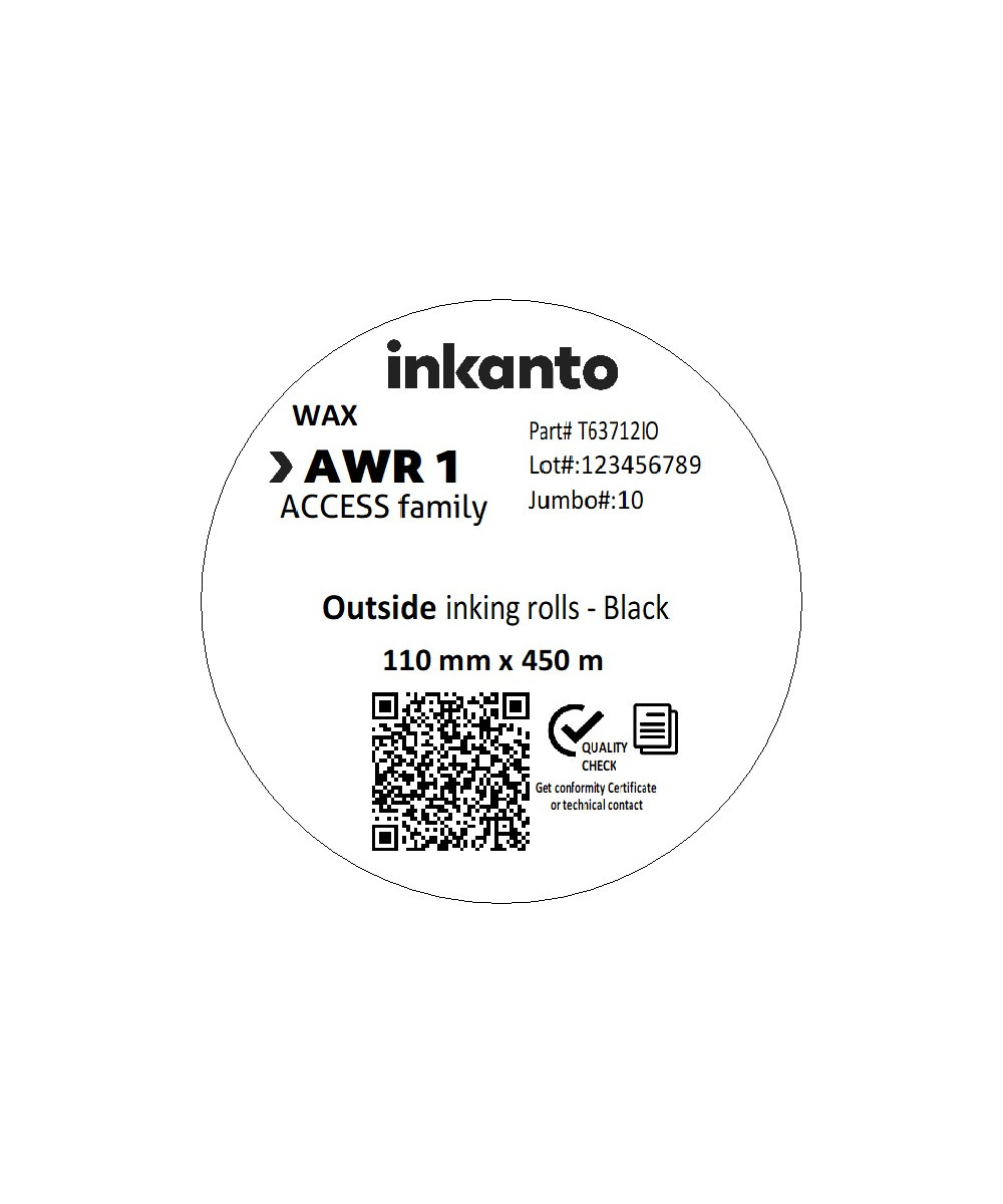 110mm x 450M inkanto CSO AWR 1 Economy Wax Thermal Transfer Ribbon 1 Inch Core
