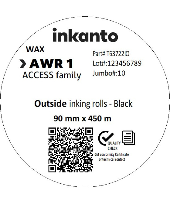 90mm x 450M inkanto CSO AWR 1 Economy Wax Thermal Transfer Ribbon 1 Inch Core