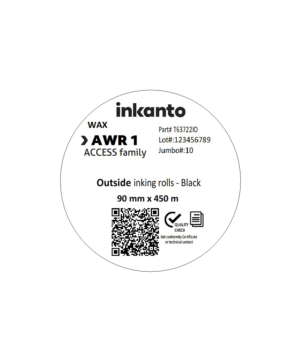 90mm x 450M inkanto CSO AWR 1 Economy Wax Thermal Transfer Ribbon 1 Inch Core