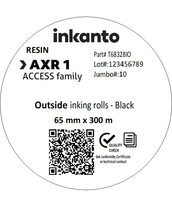 65mm x 300M inkanto CSO AXR1 Resin Thermal Transfer Ribbon 1 Inch Core
