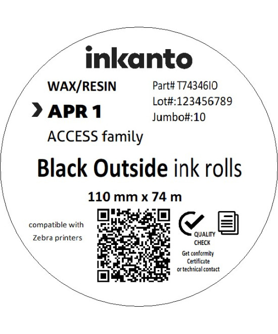110mm x 74M inkanto CSO APR1 Wax/Resin Thermal Transfer Ribbon