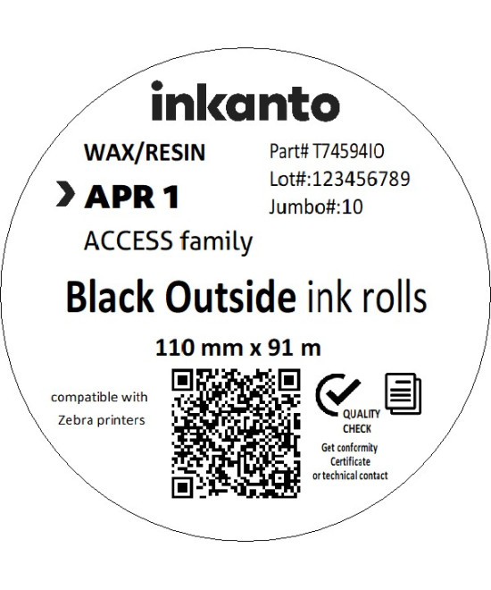 110mm x 91M inkanto CSO APR1 Standard Wax/Resin Thermal Transfer Ribbon Half Inch Core