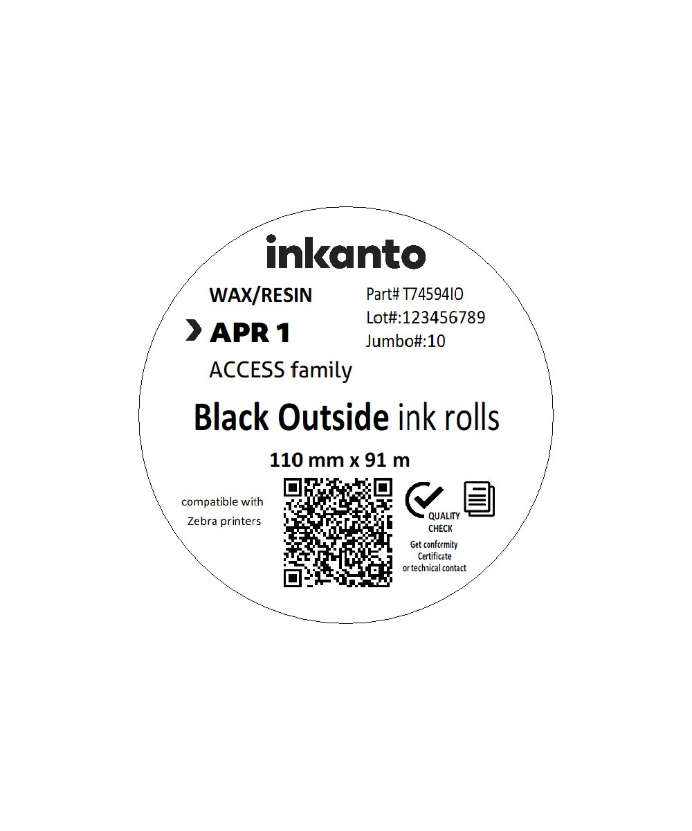 110mm x 91M inkanto CSO APR1 Standard Wax/Resin Thermal Transfer Ribbon Half Inch Core