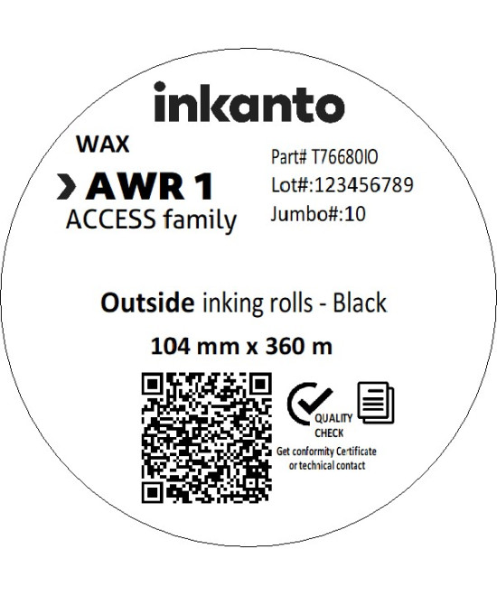 104mm x 360M inkanto CSO AWR 1 Economy Wax Thermal Transfer Ribbon 1 Inch Core