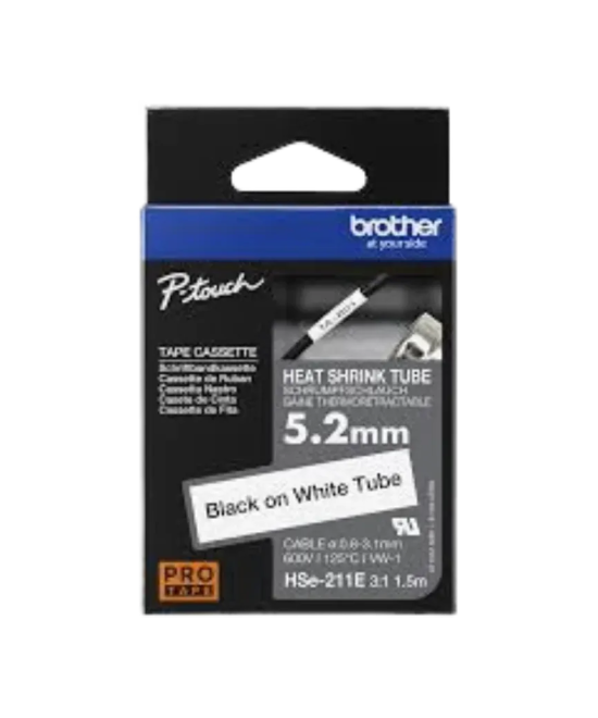 Brother TZe‑ HSE 211E Black On White Heat Shrink Tube 5.2mm x 1.5m– H