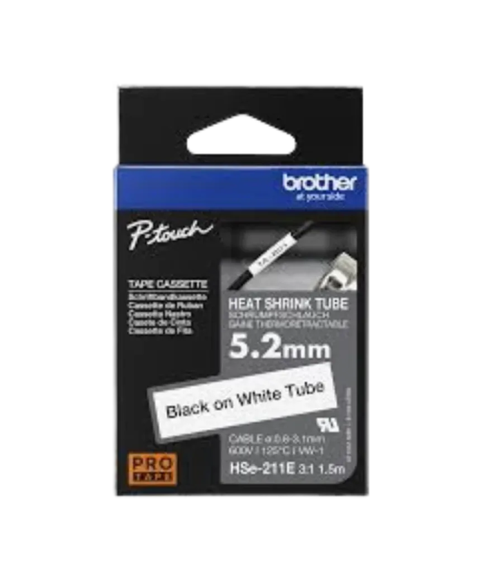 Brother TZe‑ HSE 211E Black On White Heat Shrink Tube 5.2mm x 1.5m– H