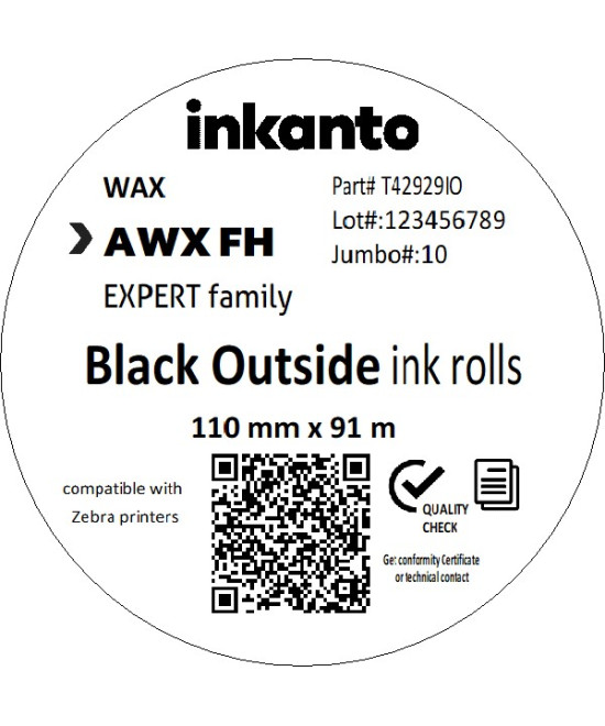 110mm x 91M inkanto CSO AWXFH Premium Wax Thermal Transfer Ribbon Half Inch Core