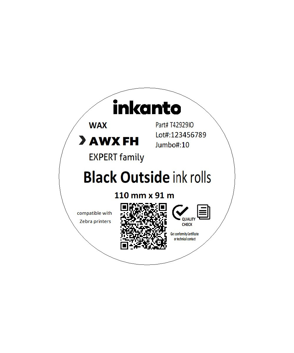 110mm x 91M inkanto CSO AWXFH Premium Wax Thermal Transfer Ribbon Half Inch Core